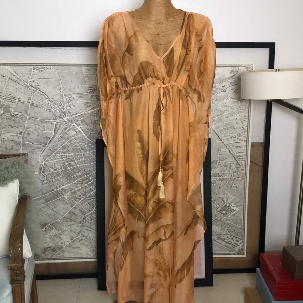 RDOSOL banana Floral cover up Maxi Dress with Tassel Tie Size M/L